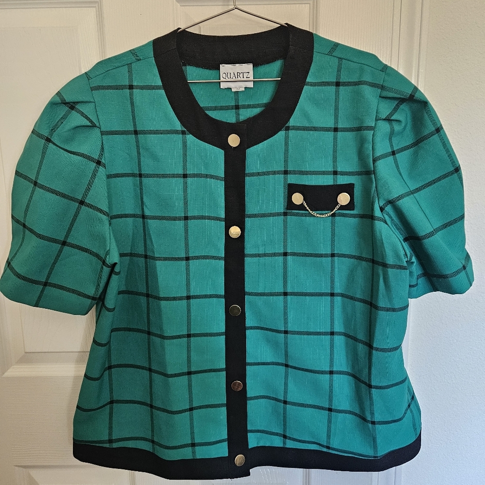 Quartz Puff Sleeve Teal Top